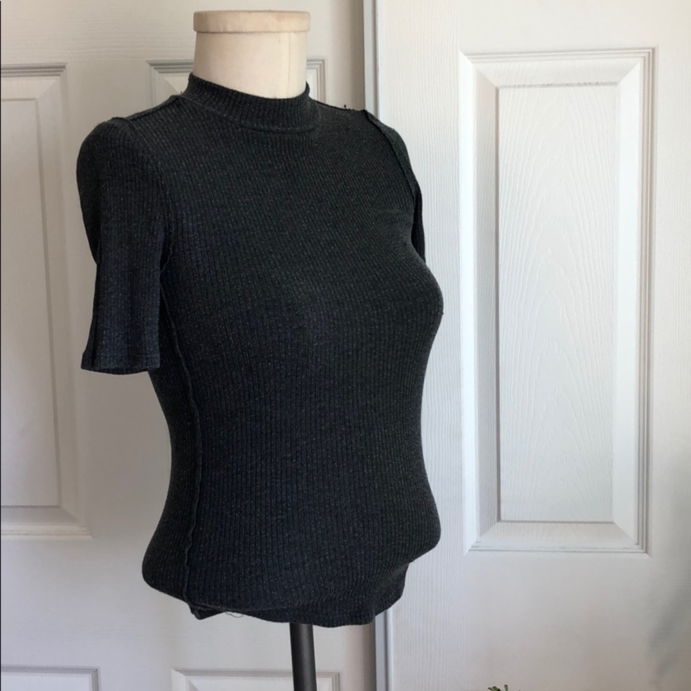 Grey Free People 3 Quarter Length Sleeve Top